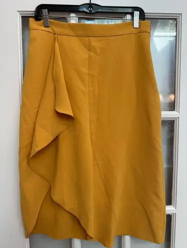 Moon River Anthropologie Bohemian Ruffle Mustard Yellow Midi Skirt Size L NWT