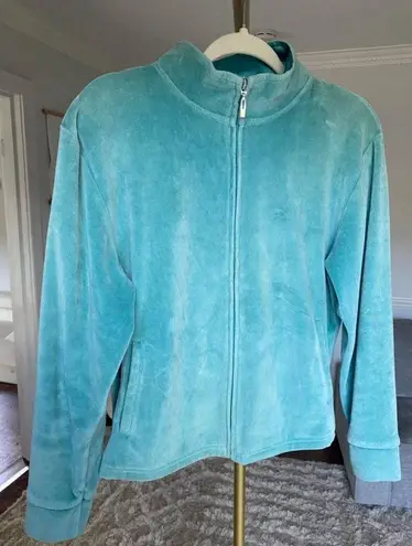 Mountain Lake Velour Zip Jacket Cotton Aqua Blue Vintage Y2K Streetwear Cozy 90s