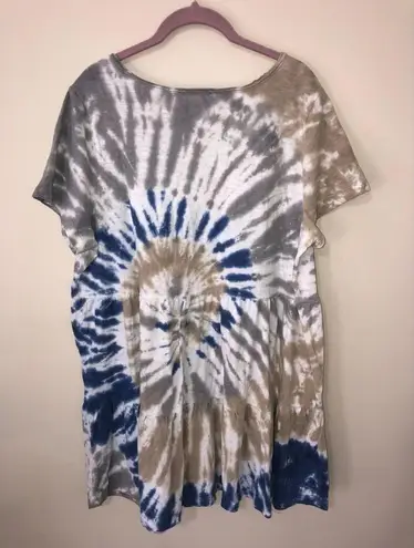 Arna York Womens Size 14/16 Dress Tiered Tee Shirt Tie Dyed Blue Gray Tan Plus
