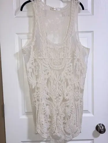 Simply Couture size large cream color sheer lace swimsuit coverup or dress