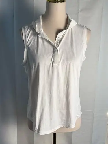 White Fitted Polo Tank Top with Buttoned Neckline