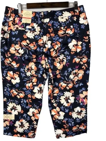 st. john's bay NEW  Blue Multi Floral Capri Cropped Pants 14