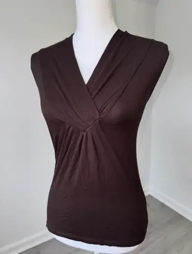 Willi Smith Brown Sleeveless Draped Wrap Front Top S Y2K Made in Israel