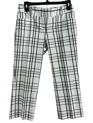 Express Design Crop Pants Womens Sz 0 White Black Plaid Classic Business Casual