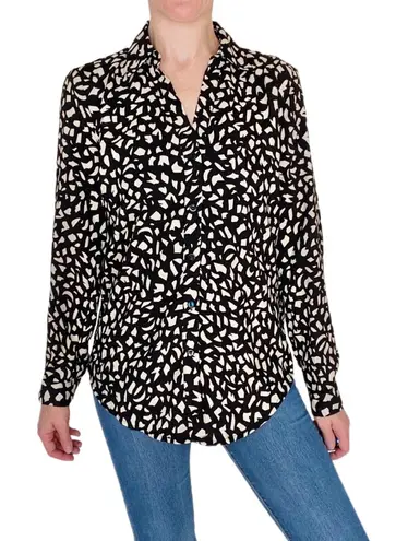 Tahari NWT Black Tan Abstract Satin Button Down Shirt