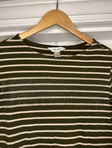 Christopher & Banks Christopher Banks green striped 3/4 sleeve t shirt - Large