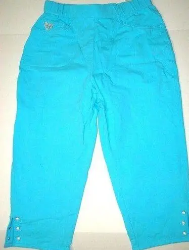 Womens Quacker Factory Dream Jeannes S Capri Turquoise Blue Pull On Pants Rhines