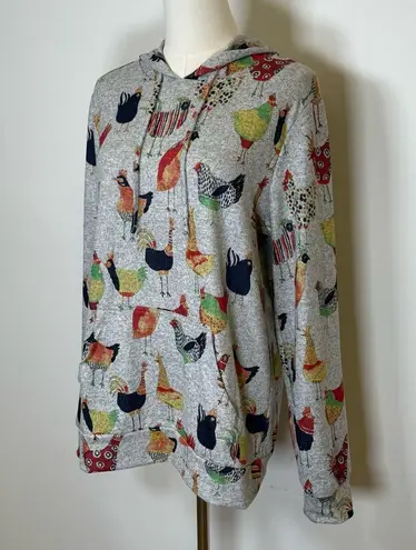 L.A. Soul Colorful Chicken Print Pullover Hoodie Soft Cozy Women’s Size Medium Red