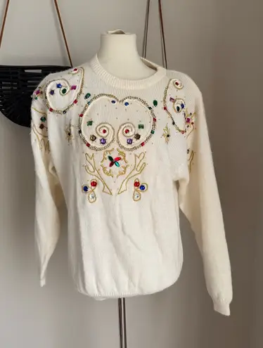 Vintage Western Connection Embellished Sequin Sweater, Size Medium White