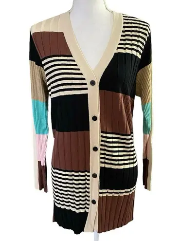 AldoMartins Size M L Striped Color Block Longline Cardigan Sweater Black Size M