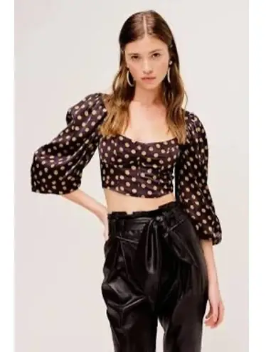 For Love & Lemons Lark Blouse NWT Black/Brown Polka Dot Size L MSRP $128 Black Size L