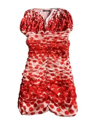Vertigo Paris Vertigo Polka Dot Mesh Smocked Dress V-Neck Sleeveless Red Stretch Size Medium