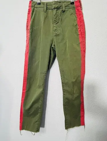 Mother The Shaker Prep Frayed Pants Fatigue Green & Red Size 25 Crop