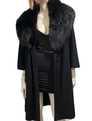 Vintage CAPELLA A Luxurious Fabric Fur Collar Black Open front Long Coat Size undefined