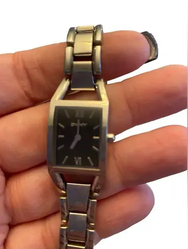 DKNY Women’s Silver Bracelet Link Watch with Black Accents