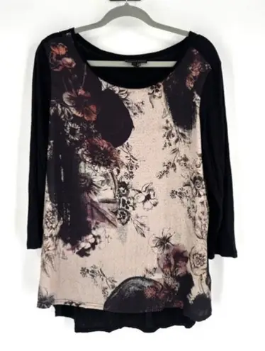 Dark Romantic Goth Feminine LS Floral Top Large Black Purple I Jeans Buffalo