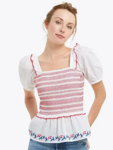 Draper James Peplum Top in Embroidered Camellia, size XS