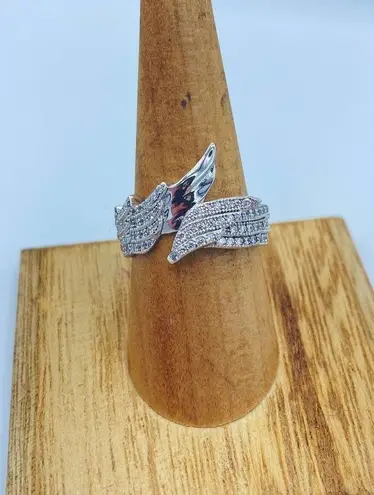 Angel Wings Pave Set CZ Sterling Silver Ring Size 8 Silver