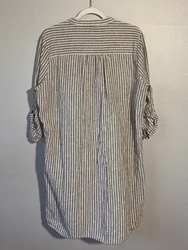 Tahari striped linen button up tunic shirt dress