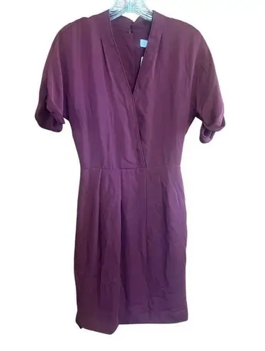 Reiss Camden Wine Color Faux Wrap Back Button Classic Dress Sz 0 NWT
