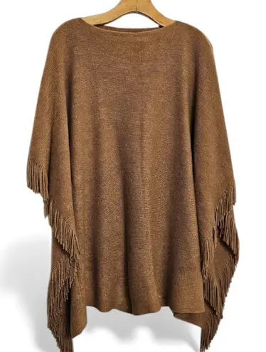 Marvelush Tan Fringe Poncho with Detachable Scarf One Size Boho Cozy Fall Layer