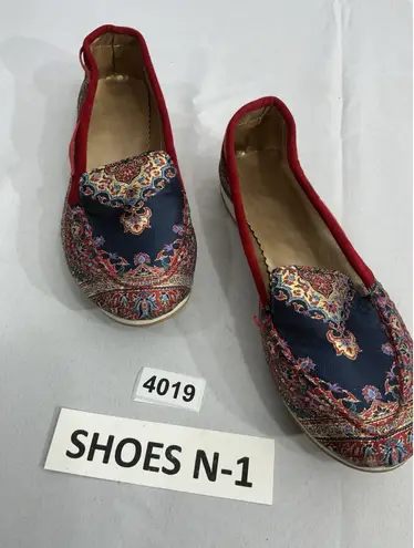 Womans Slip On Oriental Flat Shoes 10 Red