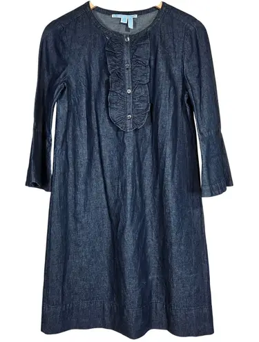 Draper James Chambray Ruffle Shift Dress Dark Wash Denim 4