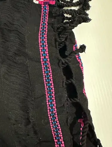 Hand Embroidered Woven Huipil Poncho from Mexico Black Size undefined