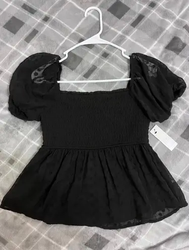 Francesca's Vikki Smocked Eyelet Blouse  - in good condition | Women | Color: black | Size: M