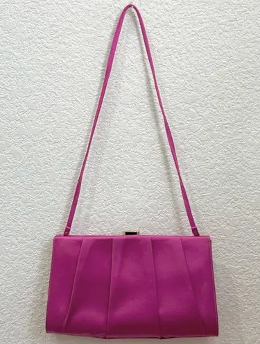 Oscar de la Renta Pink Satin Coral Bead Embellished Clutch Evening Shoulder Bag