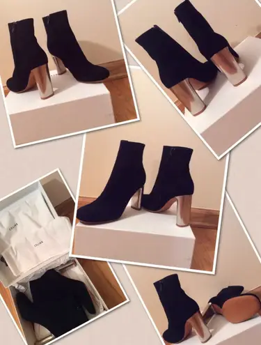 CELINE Old BAM BAM black suede leather ankle boots silver heel Sz 9.5 Brand New