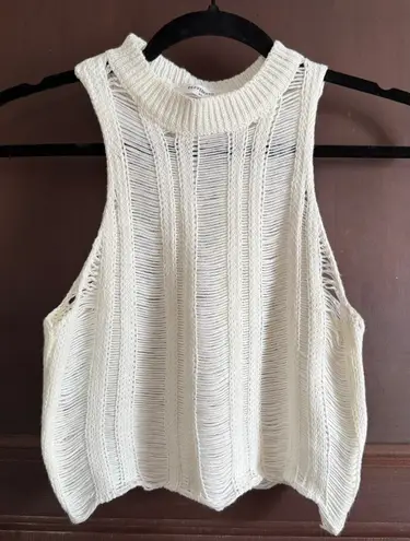 Peppermayo | cream shredded High Neck sleeveless Crop sweater | XS / Small