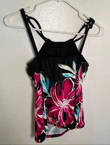 Maxine of Hollywood Tankini Top Black Pink Floral