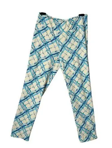 J. McLaughlin  Catalina Cloth Crop Pants Women S White Blue Geometric Retro Print