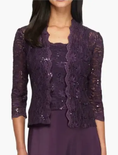 Alex Evenings Lace Jacket Women's Plus 20W Purple 3/4 Sleeves Sequin Scalloped - Image 1