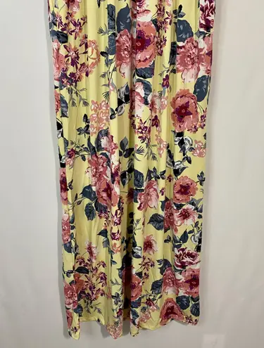 Egs California Women’s Sleeveless Floral Stripe Maxi Dress Yellow & Grey NWOT