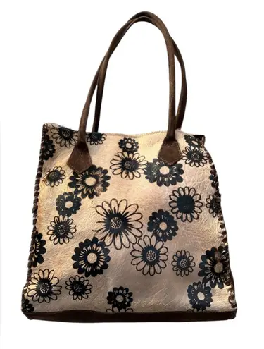 Cecconi Piero Womens Tote Leather Calf Hair handbag Floral Boho Western Italy Brown