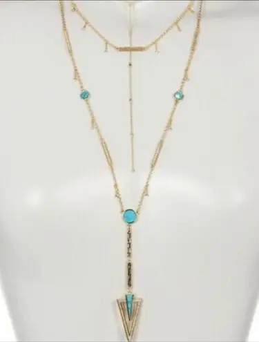 House of Harlow 1960 South Point Aztec Turqouise Layered Strand Necklace Gold
