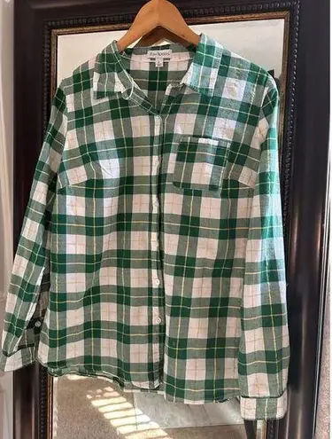 kim rogers  Christmas Plaid Button Down Shirt Size Large Green/Holiday/