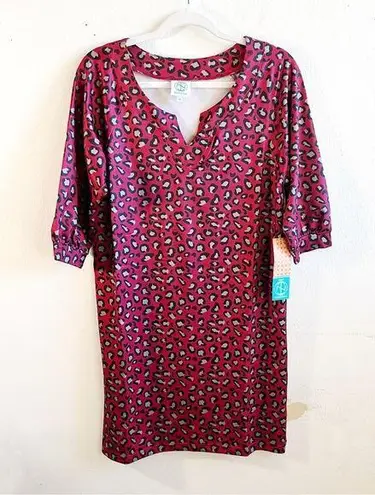 Tracy Negoshian Dress Red Cheetah Print “Dawn” Dress 3/4 Sleeve Tunic Sz XS NWT
