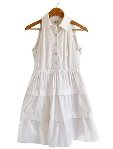 Shoshanna Collared Tiered Sleeveless Button Shirt Dress Fit and Flare White 4