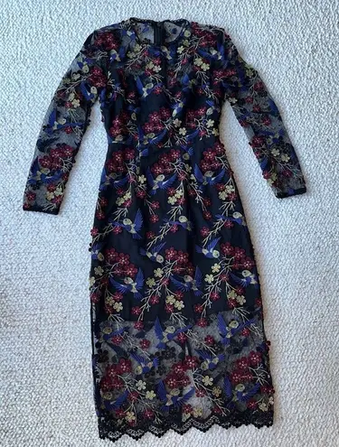 Dress the Population Sophia Hummingbird Embroidered Sheer Illusion Dress XS