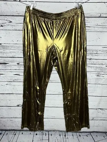 Ny Collection Woman NWT Sz 2X Metallic Gold Elastic Waist Pull On Wide Leg Pants