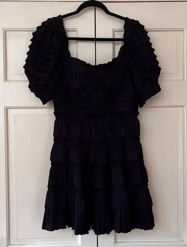 Ulla Johnson Lucette Dress Royal Purple Lago Size 10 Corset Pleated Satin Ruffle