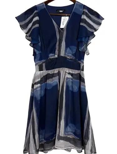 Slate + Willow Blue Printed Crepe Watercolor Short Sleeve Mini Dress 0 Blue Grey