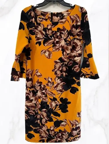 Navy and Gold Floral Ruffle Sleeve Dress size 8 NWOT Purple