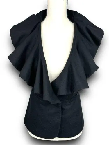 Anthropologie Tabitha Falling In Love Black Wool Blend Vest Ruffle Vneck Size 4