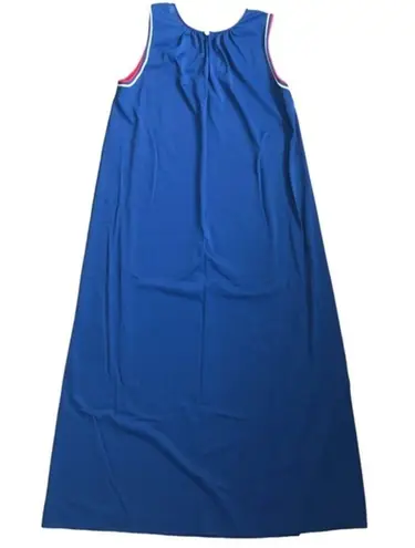 1970s Lorraine Blue Sleeveless Maxi Chemise House Dress Vintage Nightgown