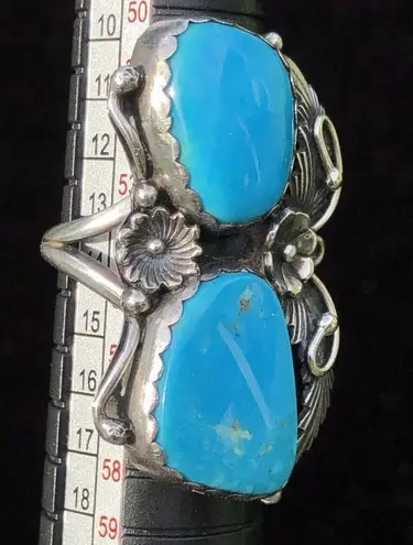 Navajo Handmade Ring 925 Silver Tuquoise sz 7 Artist Signed Peterson Johnson