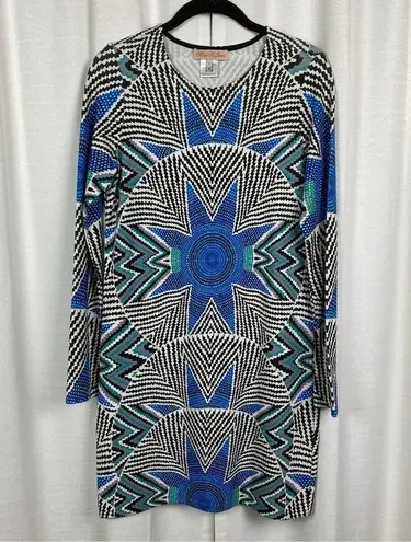 Mara Hoffman Black&Blue Geometric Star Long Sleeve Shift Dress Sz.S